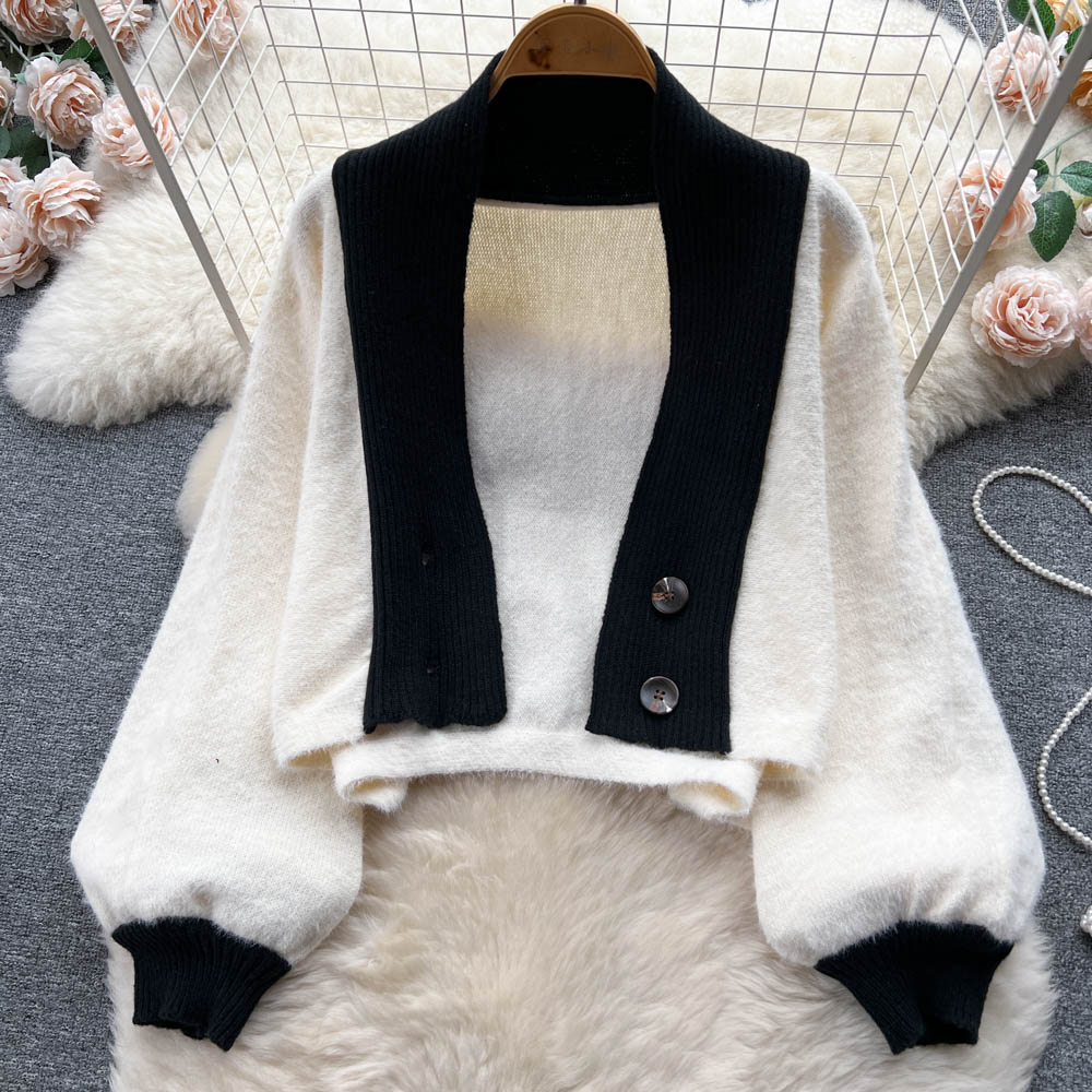 Knitted cardigan coat 2pcs set for women