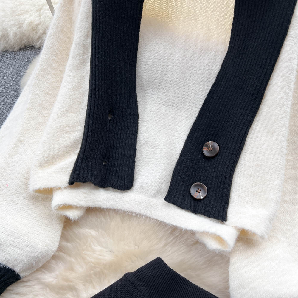 Knitted cardigan coat 2pcs set for women