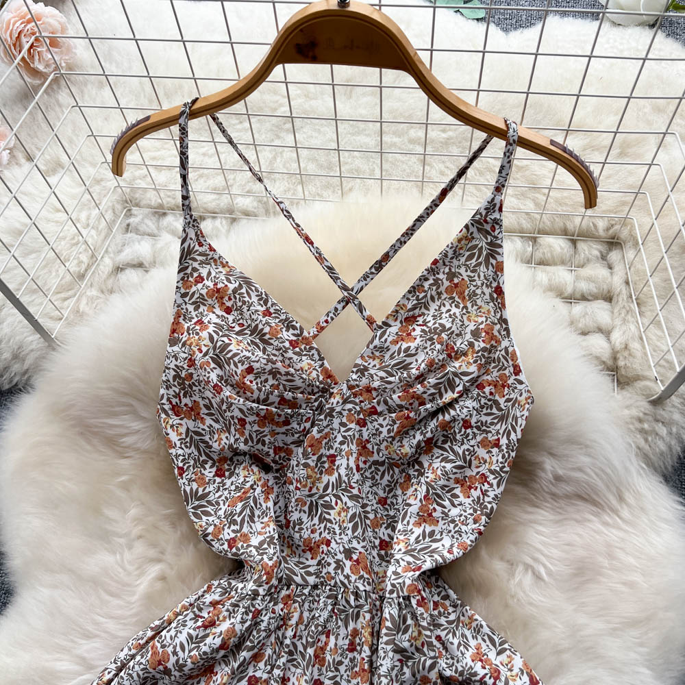 V-neck floral seaside sling dress for women