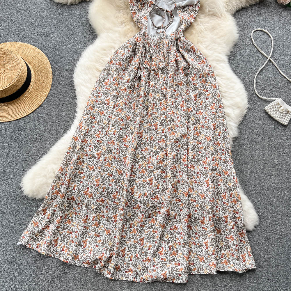 V-neck floral seaside sling dress for women