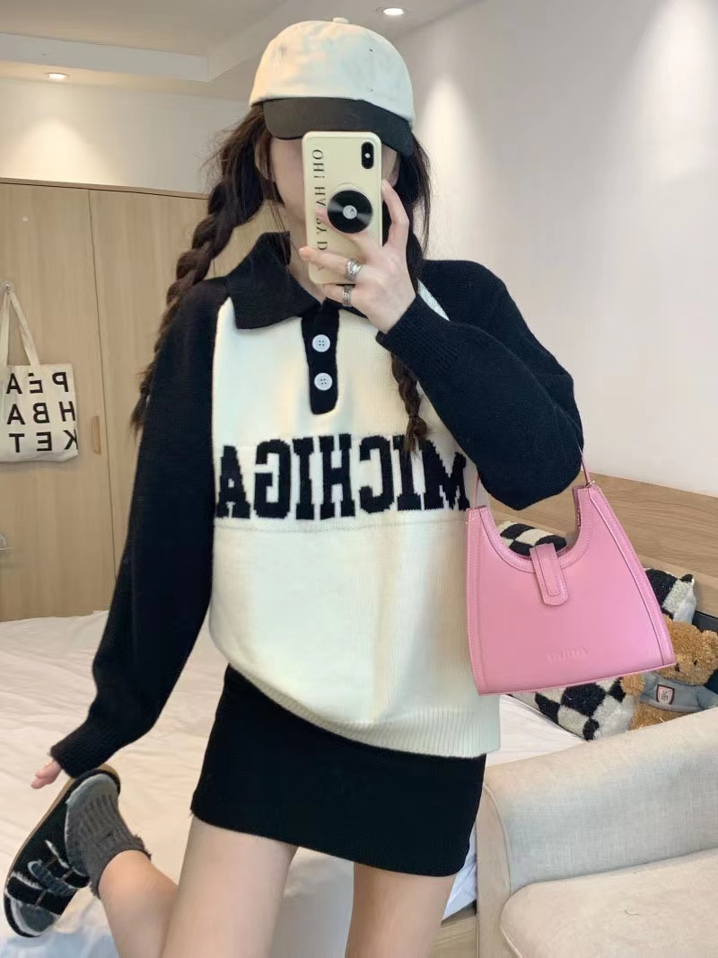 Quality thick letters loose cashmere sweater