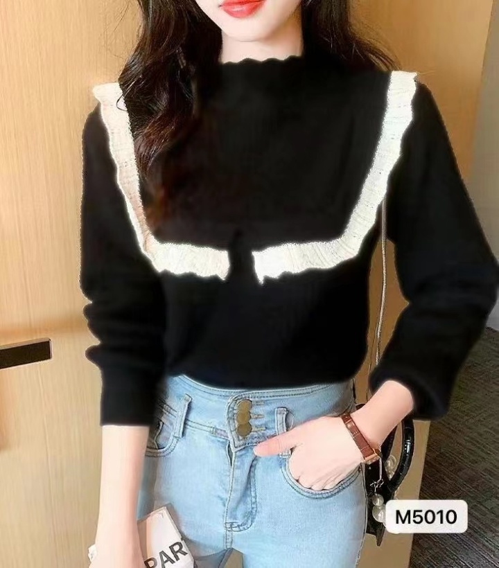 Loose mixed colors sweater lace long sleeve tops for women