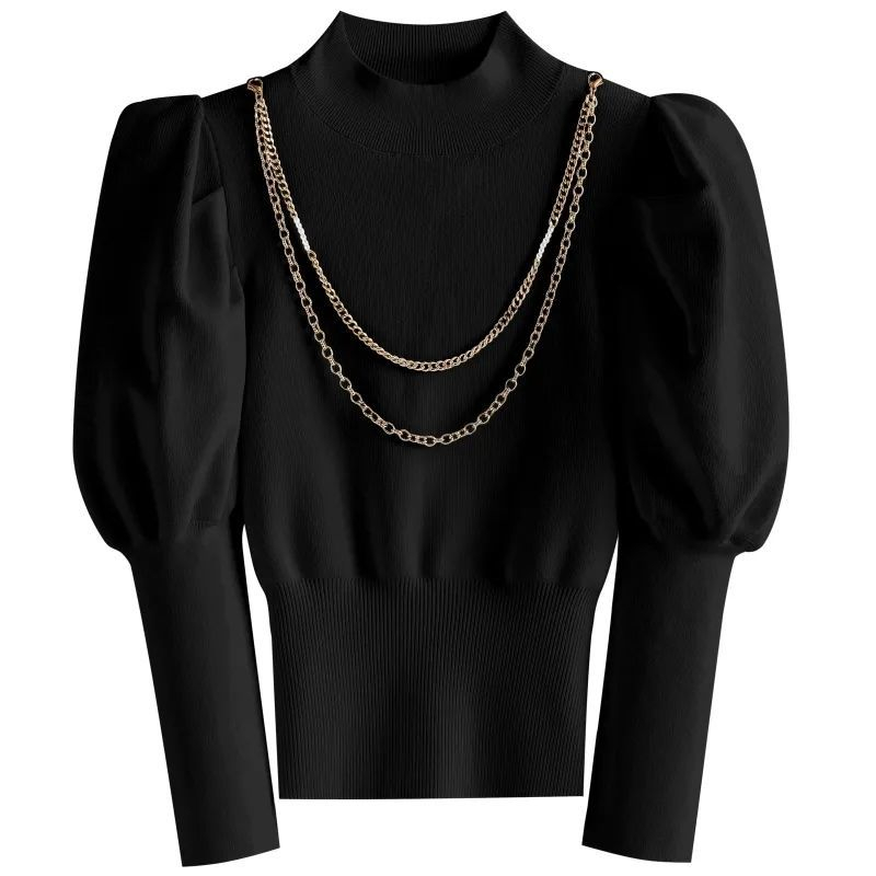 Chain tops half high collar sweater for women