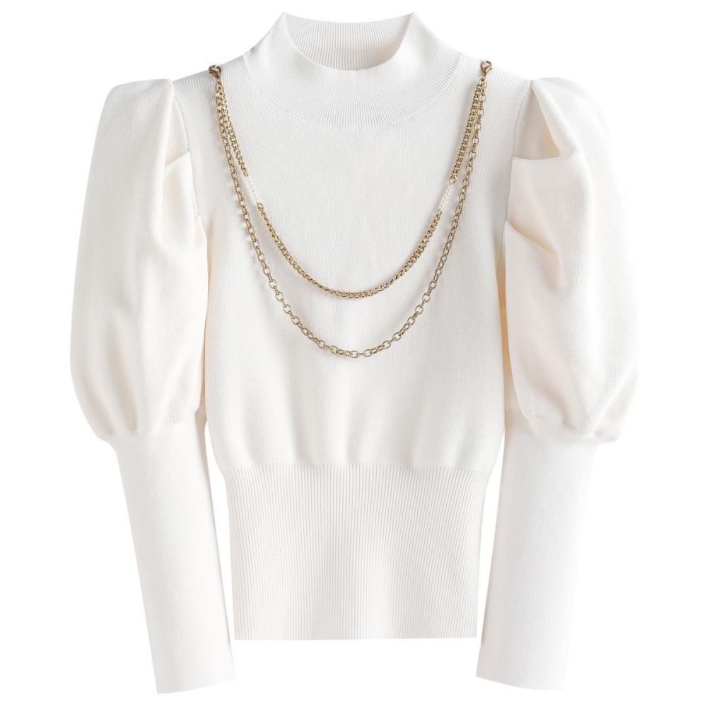 Chain tops half high collar sweater for women