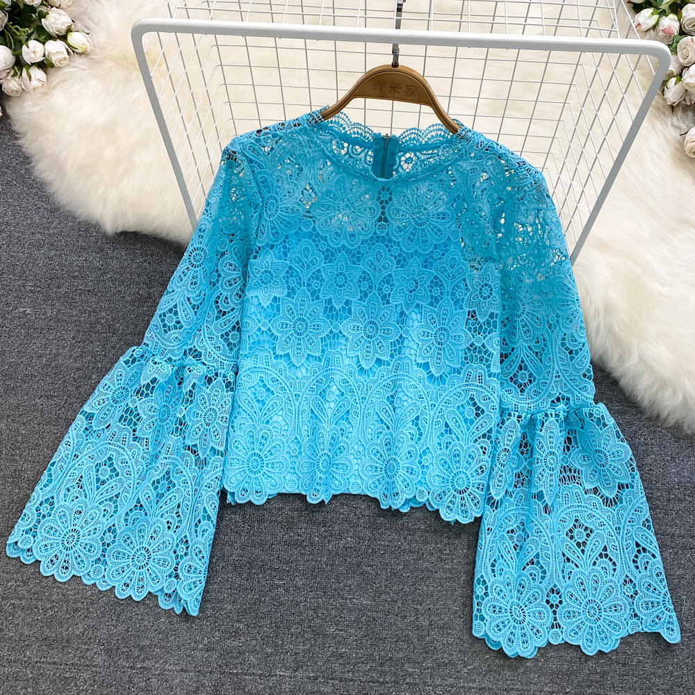 Pullover hollow lace shirt Western style retro tops for women