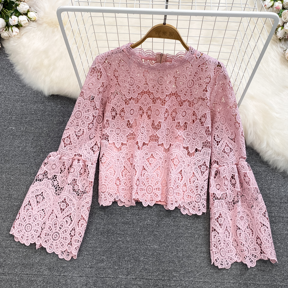 Pullover hollow lace shirt Western style retro tops for women