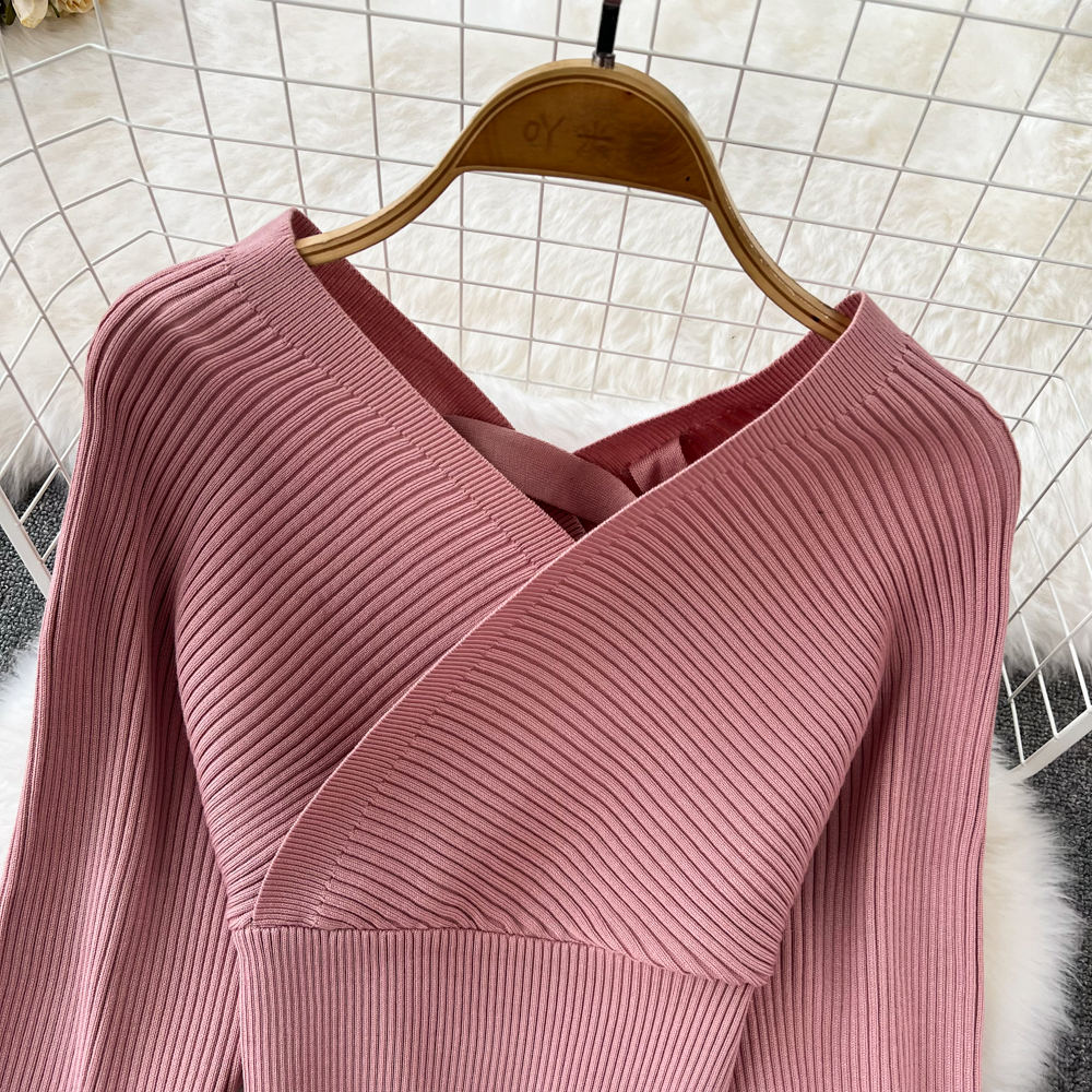 Pinched waist sweater loose tops 2pcs set for women