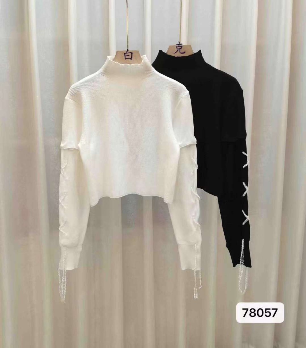 Removable sleeve half high collar personality tops