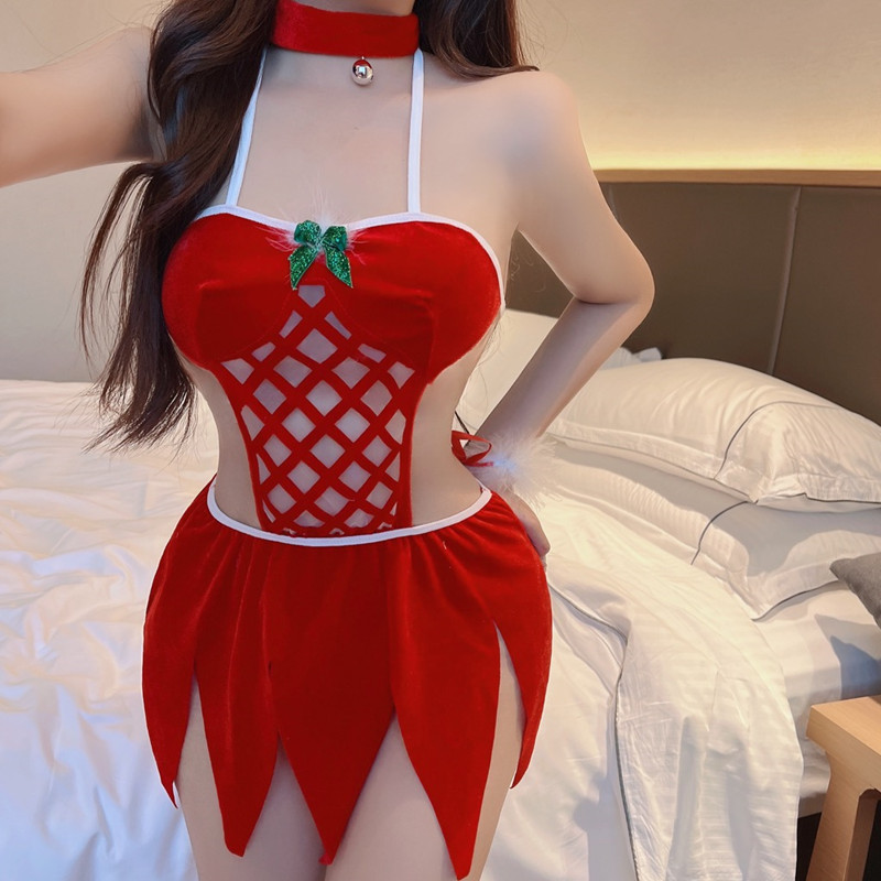 Short sexy christmas sling role-play dress for women