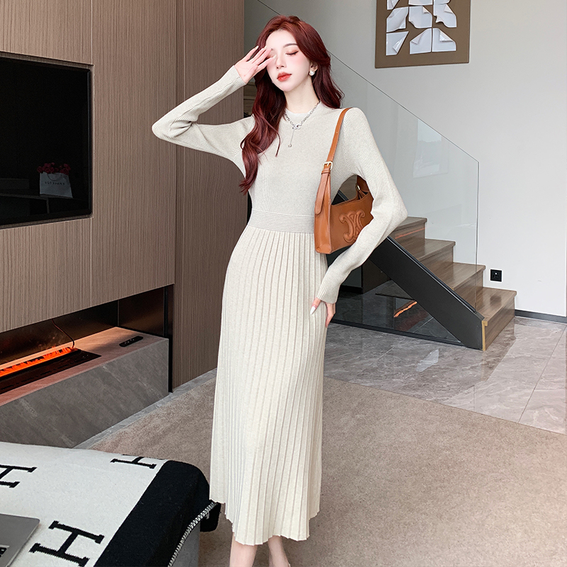 Winter France style sweater bottoming knitted dress