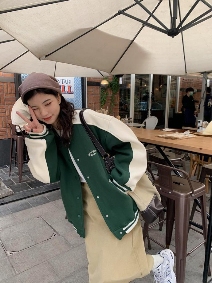 College style winter coat mixed colors jacket for women
