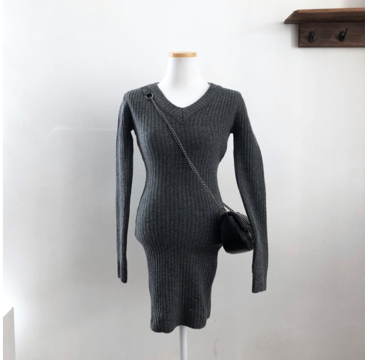 Package hip V-neck dress slim autumn and winter sweater