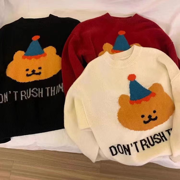 Cartoon thick enlarge sweater quality loose tops