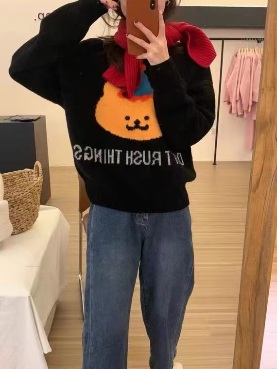 Cartoon thick enlarge sweater quality loose tops