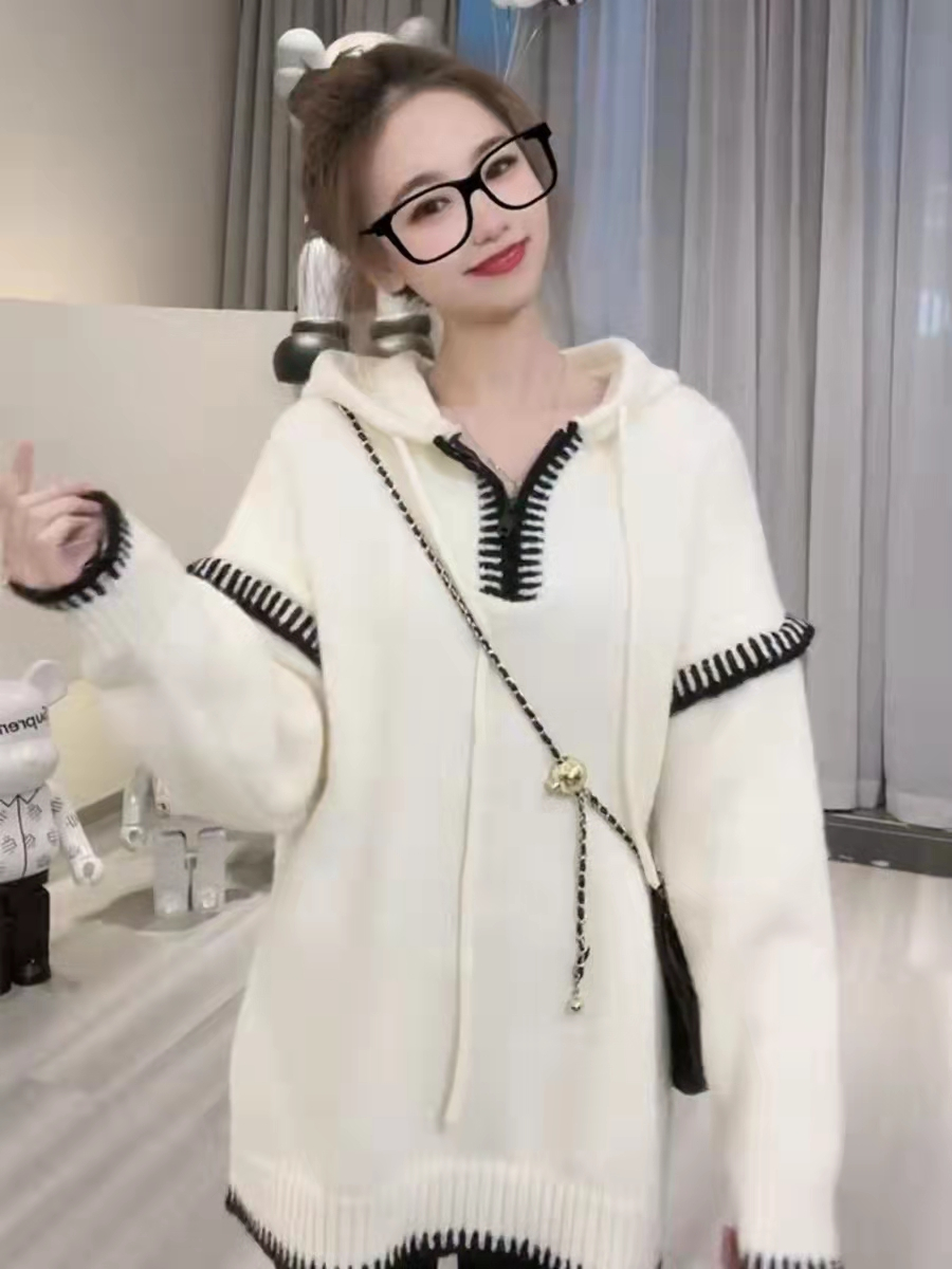 Autumn and winter zip loose long sweater for women