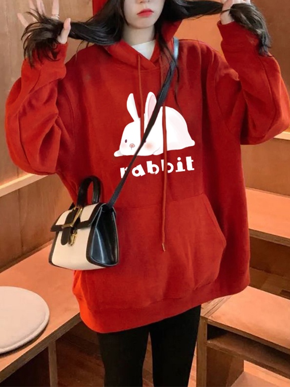 Autumn and winter hooded red plus velvet hoodie