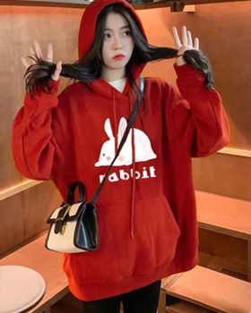 Autumn and winter hooded red plus velvet hoodie