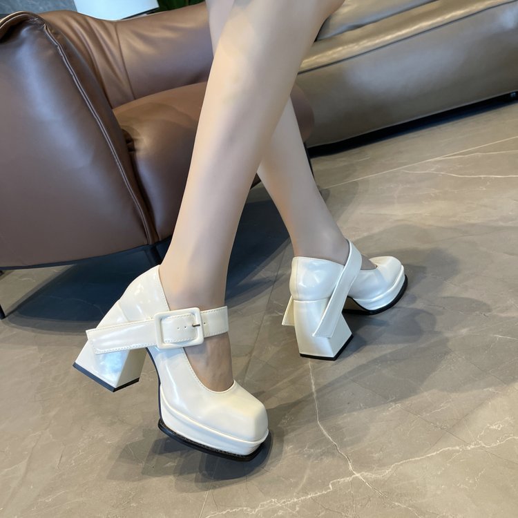 Low square head thick shoes autumn fashion high-heeled shoes