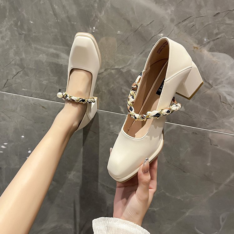Low square head shoes spring Korean style high-heeled shoes