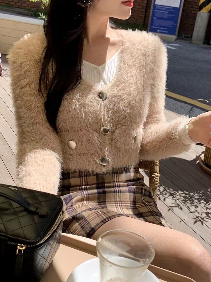 Korean style sweet cardigan thick elmo coat