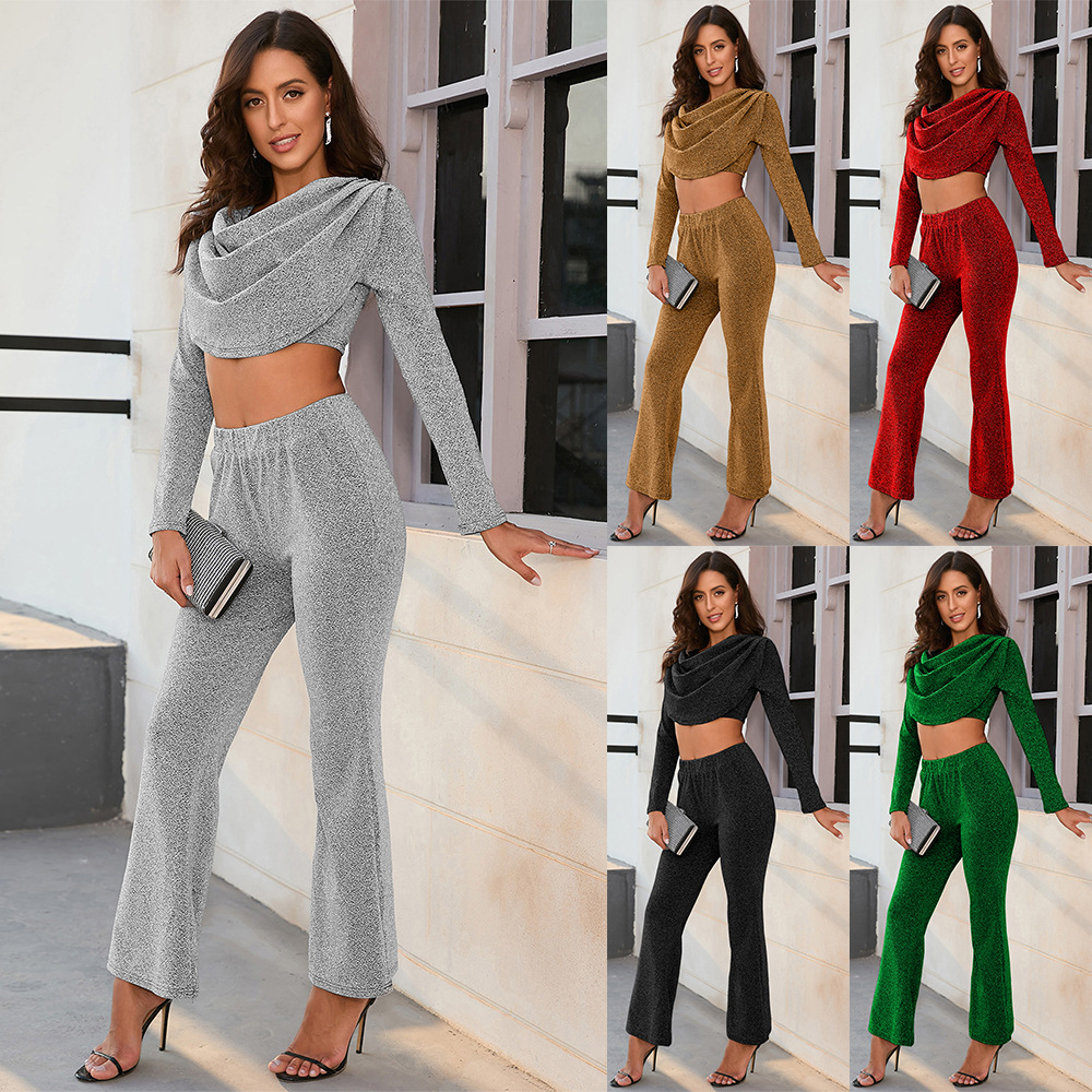Bronzing sexy fashion long pants 2pcs set for women