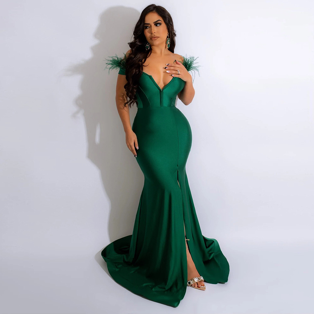 Pure sleeveless mermaid split formal dress for women