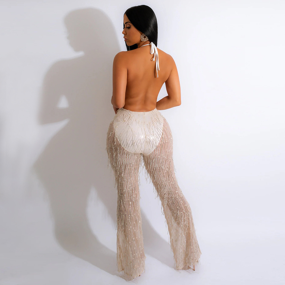 Sequins long pants sleeveless jumpsuit for women