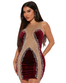 Nightclub package hip sling T-back sexy rhinestone dress for women