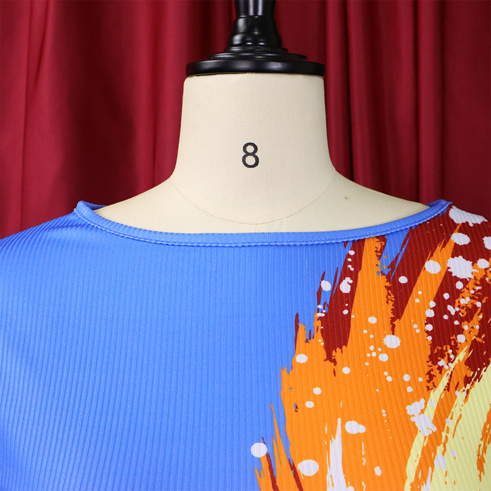 Printing summer tops fashion pleated T-shirt 2pcs set