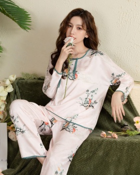 Ice silk long sleeve long pants spring homewear pajamas for women