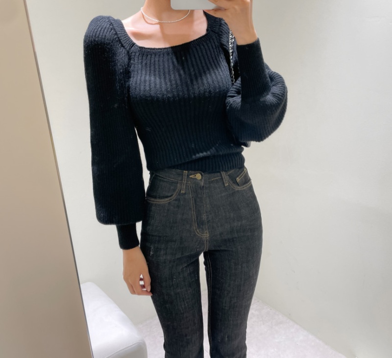 Square collar Korean style tops knitted sweater