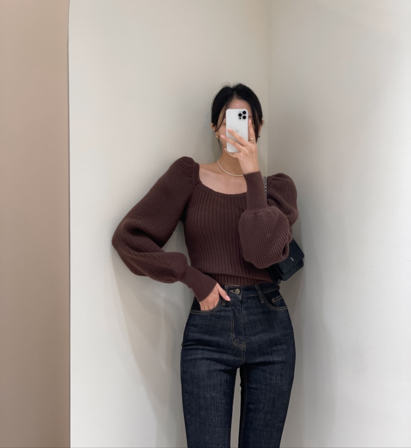 Square collar Korean style tops knitted sweater