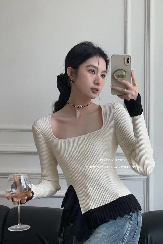 Irregular France style elegant sweater for women
