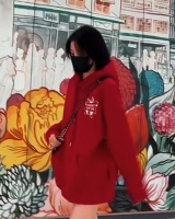 Hooded printing red hoodie