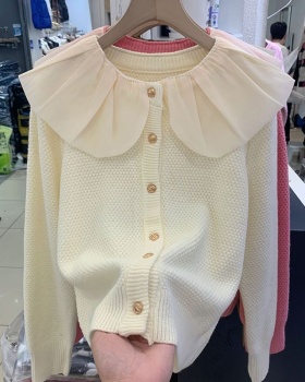 Western style slim tops doll collar sweater for women