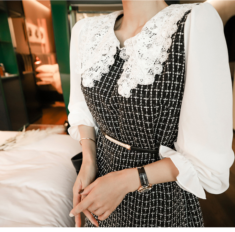 Long short sleeve Korean style lace collar dress
