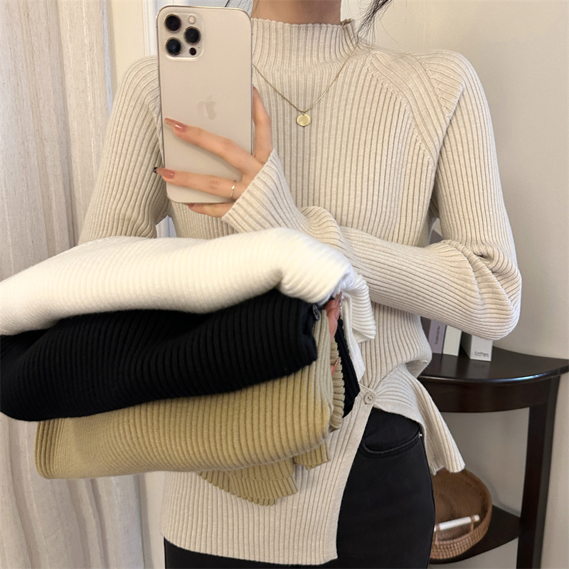 Unique high collar bottoming shirt knitted sweater
