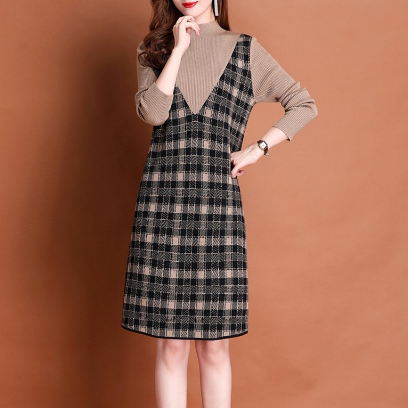 Slim pinched waist lengthen France style long sleeve dress