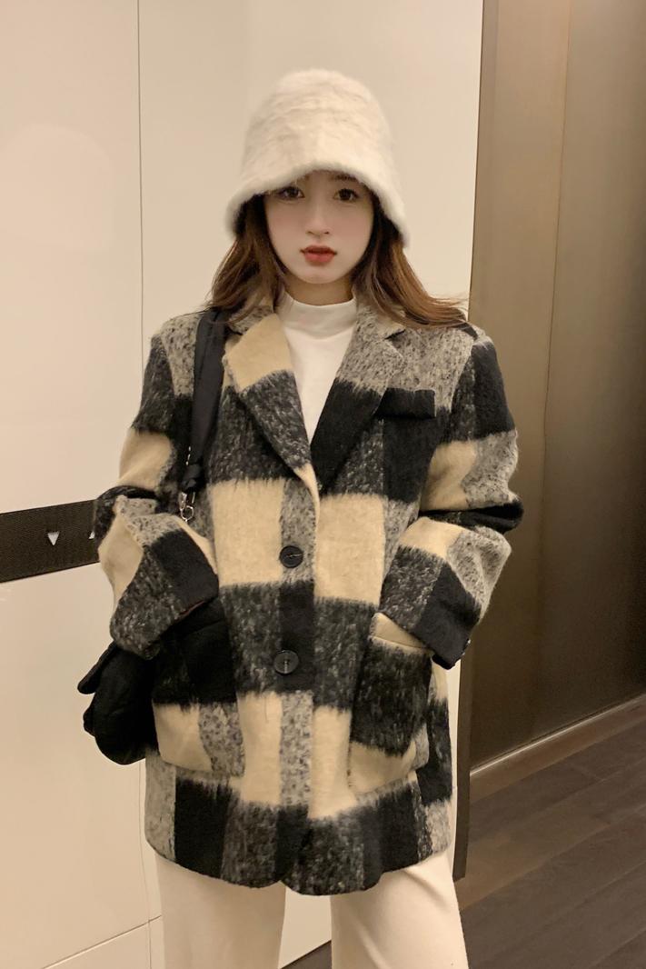 Woolen loose overcoat Korean style coat