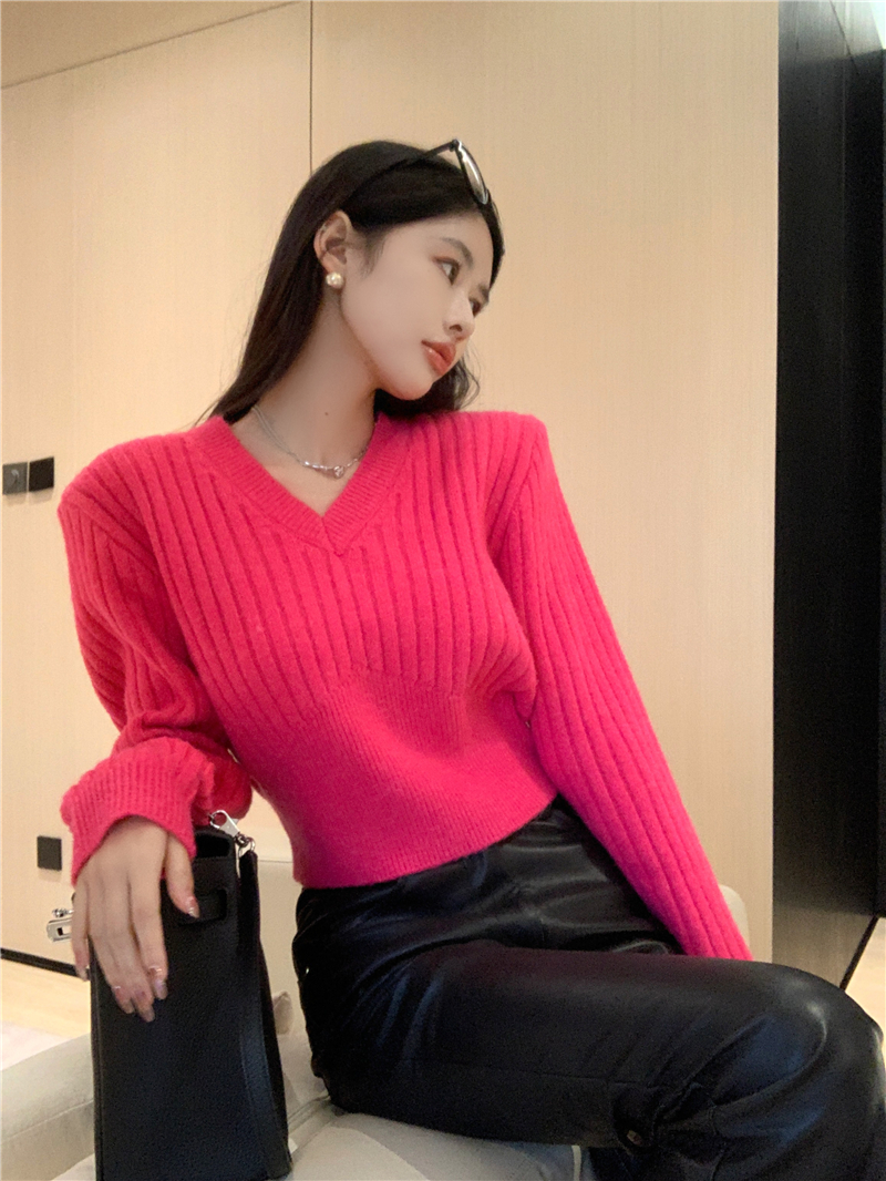 Autumn and winter lazy tops short V-neck sweater