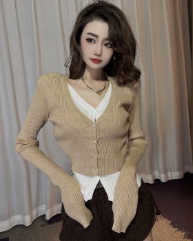 Pseudo-two tops autumn and winter cardigan for women