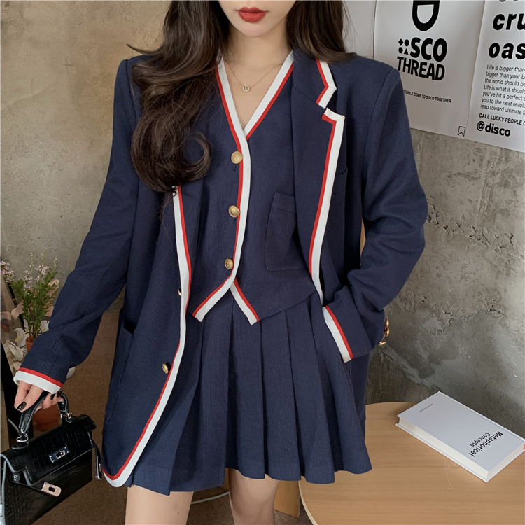 Knitted business suit pleated coat 3pcs set