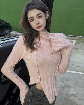 Sweet square collar double-breasted sweater for women