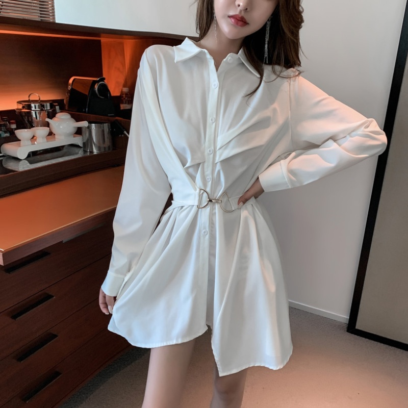 Loose spring and autumn dress pinched waist shirt