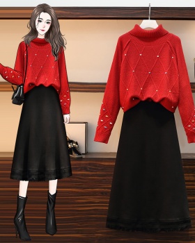 Fat skirt long sleeve sweater 2pcs set for women