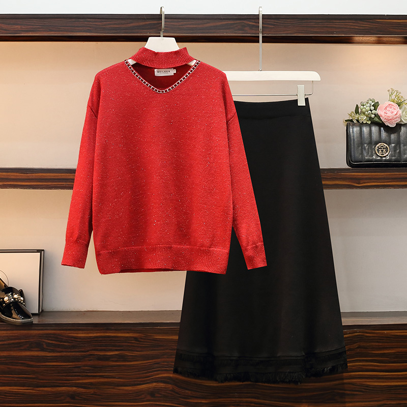 Large yard sweater slim skirt 2pcs set for women