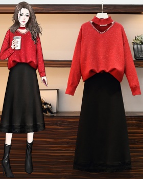 Large yard sweater slim skirt 2pcs set for women