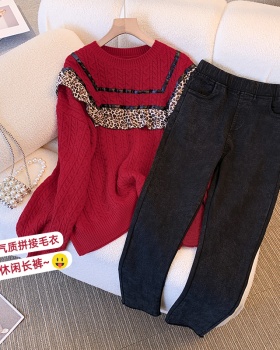 Thick sweater temperament long pants 2pcs set for women