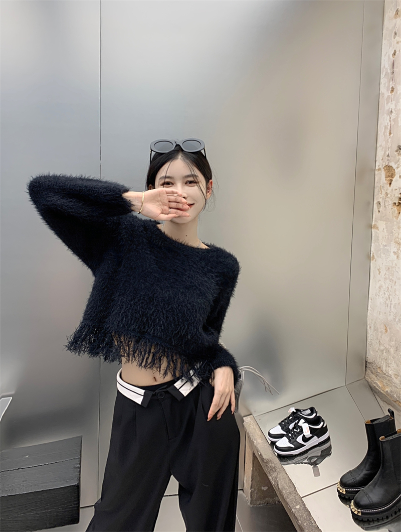 Tassels short sweater knitted tops
