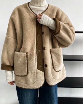 Short loose coat mixed colors overcoat for women